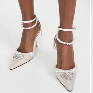 Mach & Mach Bow Of Elizabeth Iridescent Quilted Rhinestone Bow Heels size 38.5